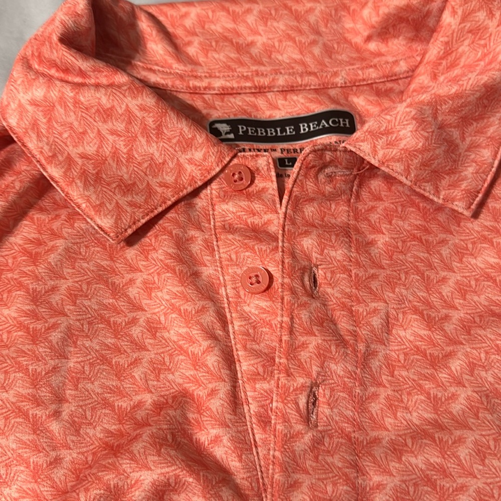 Pebble Beach Men’s Dry Luxe Performance shirt. Size L. Coral color. Like New